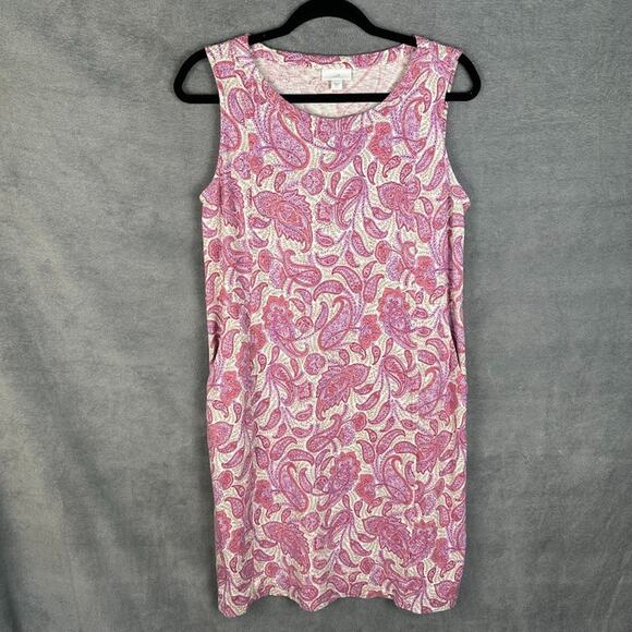 J Jill Dress Womens Small Pink Paisley Pockets Stretch Comfort Beach Boho Preppy - Picture 1 of 13